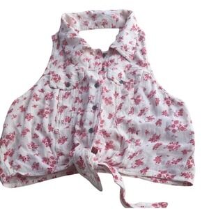 womes crop top blouse size small floral sleeveless tie front Forever21 BA